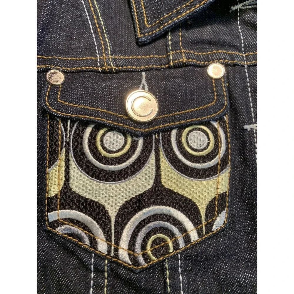 NEW Coogi Australia Heavily Embroidered Cropped Denim Jacket Junior Girl Sz L